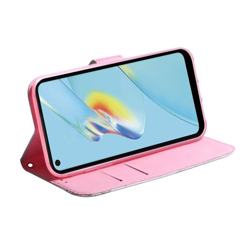 Folio Deksel Til Oppo Reno 8 Lite Rosa Blomst