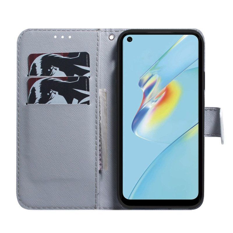 Folio Deksel Til Oppo Reno 8 Med Kjede Strappy White Tiger