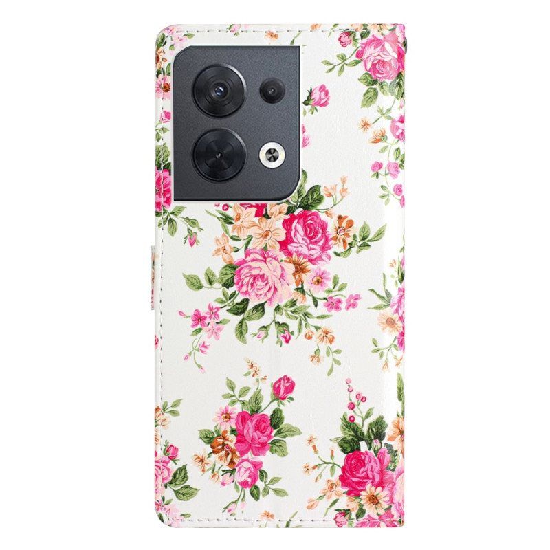 Folio Deksel Til Oppo Reno 8 Med Kjede Stropp Liberty Flowers