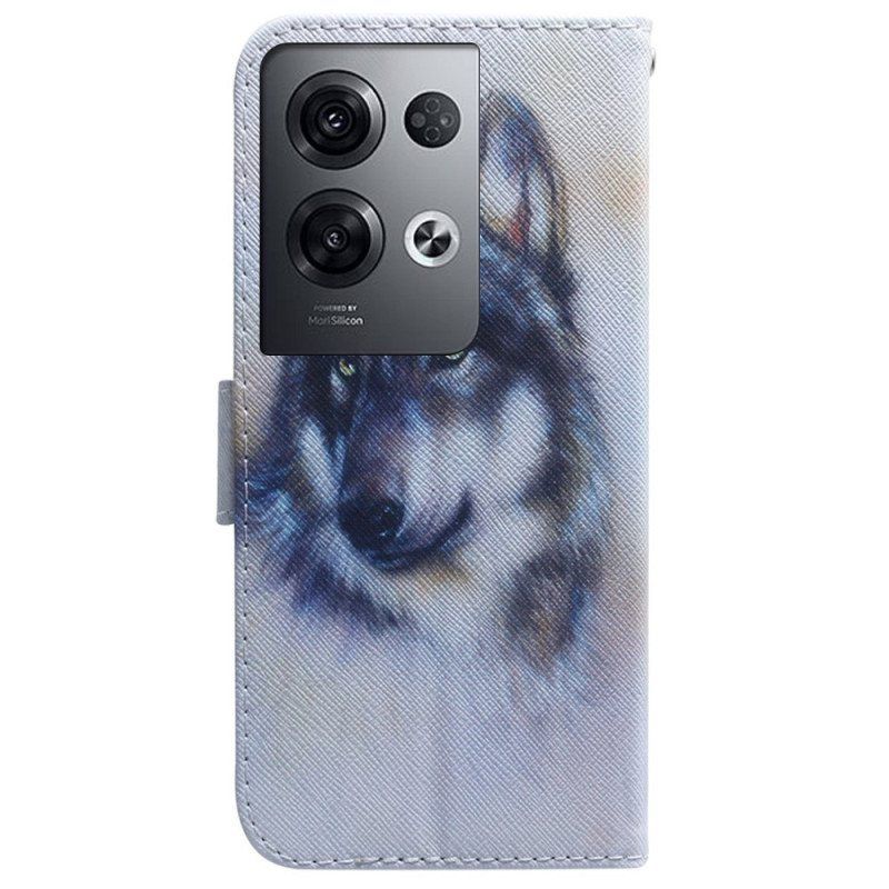 Folio Deksel Til Oppo Reno 8 Pro Med Kjede Strappy Akvarellhund