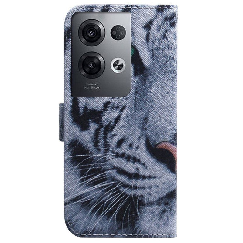 Folio Deksel Til Oppo Reno 8 Pro Med Kjede Strappy White Tiger