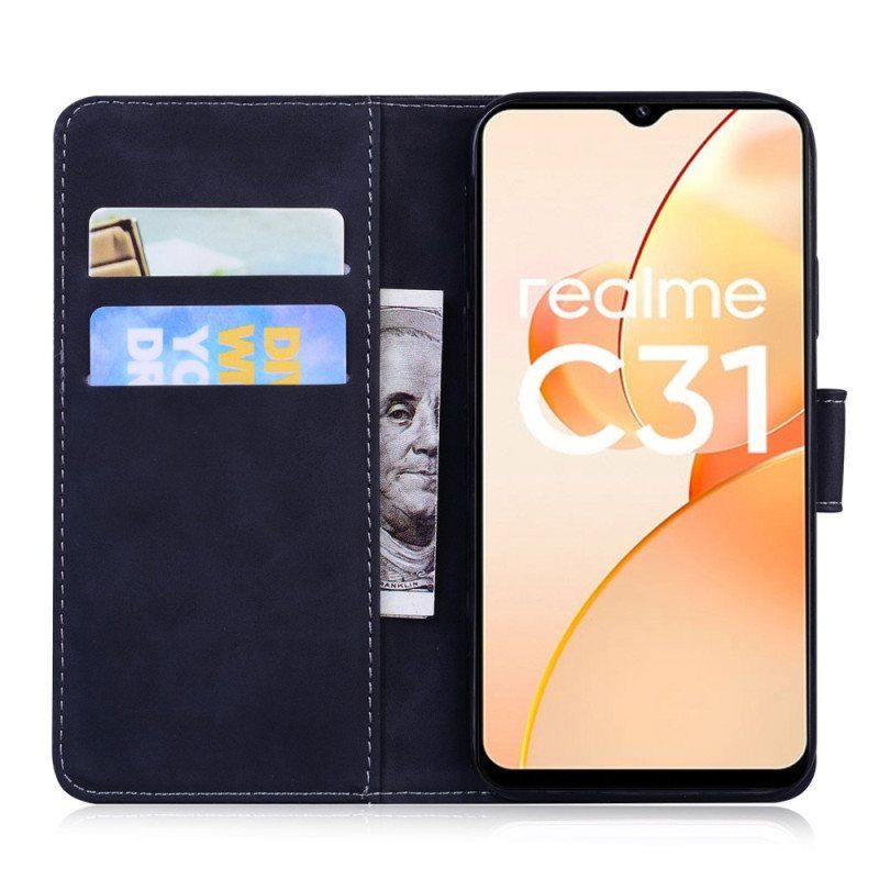 Folio Deksel Til Realme C31 Tiger Ansiktstrykk