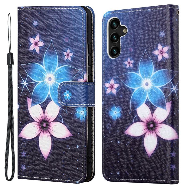 Folio Deksel Til Samsung Galaxy A13 5G / A04s Med Kjede Lunar Strap Blomster