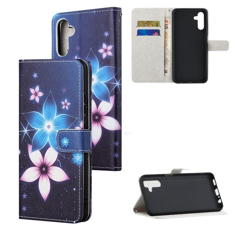 Folio Deksel Til Samsung Galaxy A13 5G / A04s Med Kjede Lunar Strap Blomster