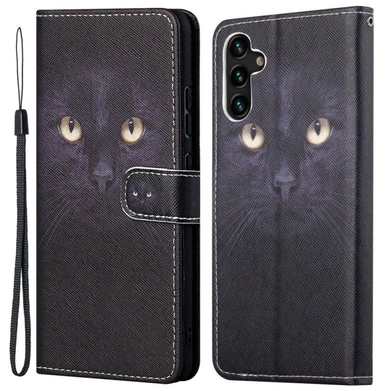 Folio Deksel Til Samsung Galaxy A13 5G / A04s Med Kjede Strappy Black Cat Eyes