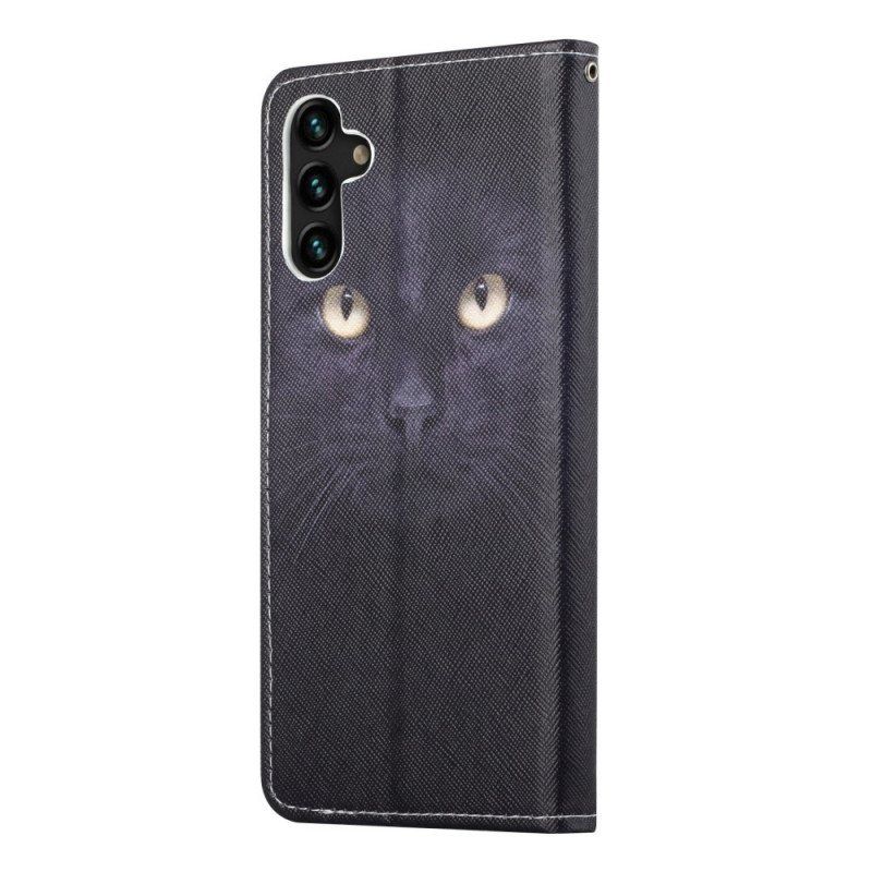 Folio Deksel Til Samsung Galaxy A13 5G / A04s Med Kjede Strappy Black Cat Eyes