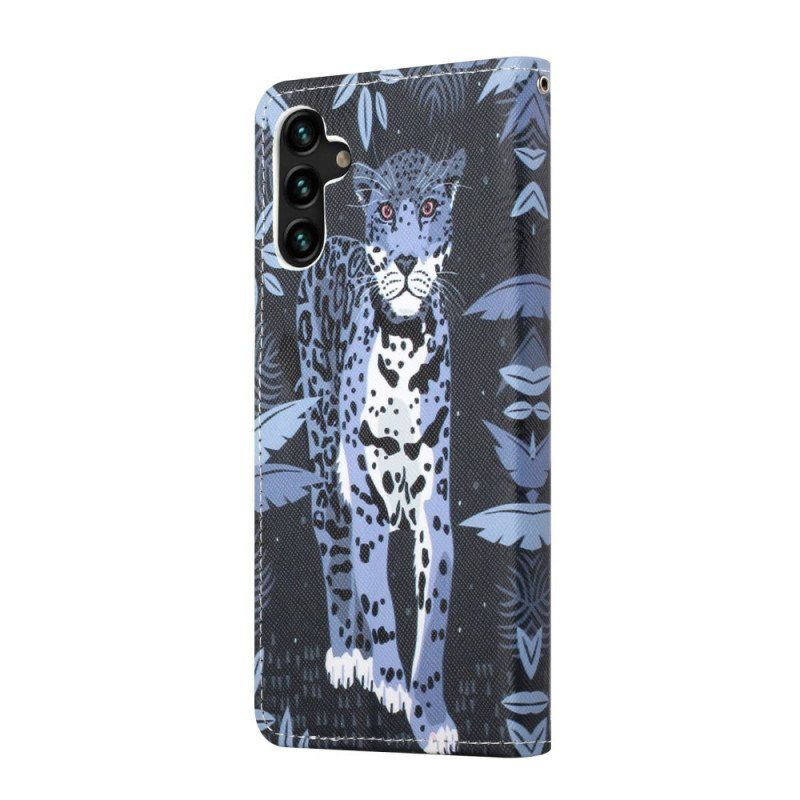 Folio Deksel Til Samsung Galaxy A13 5G / A04s Med Kjede Strappy Leopard