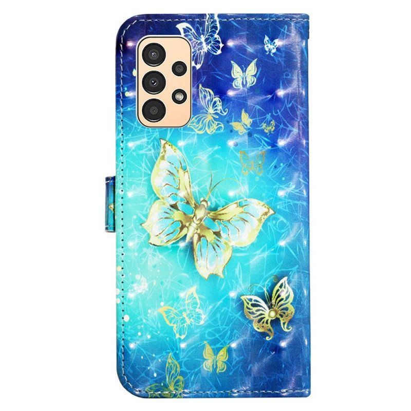 Folio Deksel Til Samsung Galaxy A13 Med Kjede Flight Of Butterflies I Lanyard