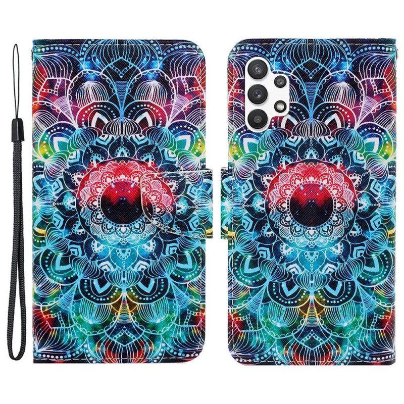 Folio Deksel Til Samsung Galaxy A13 Med Kjede Prangende Strappy Mandala