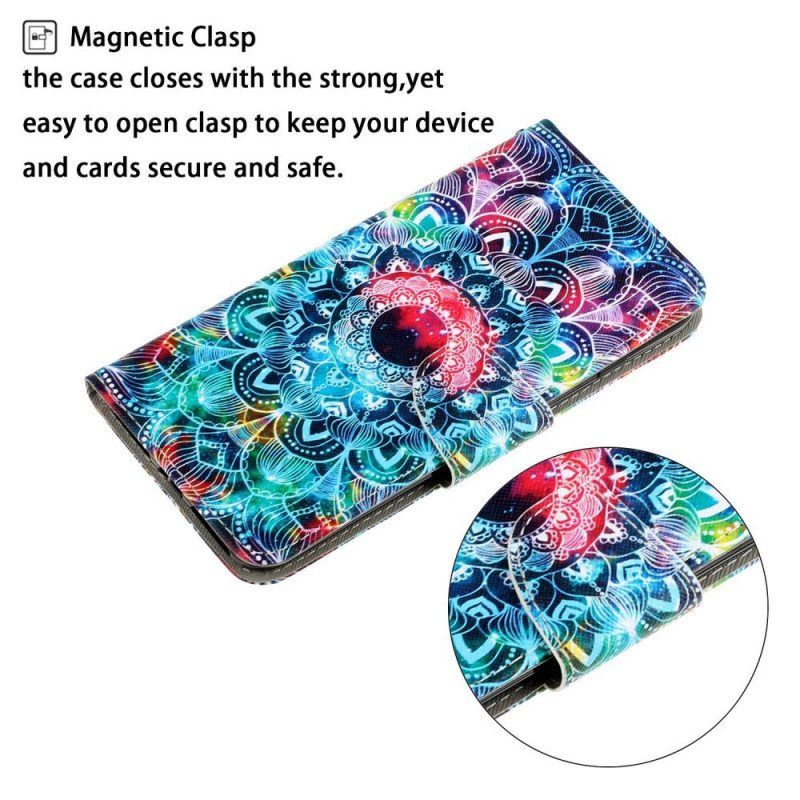 Folio Deksel Til Samsung Galaxy A13 Med Kjede Prangende Strappy Mandala