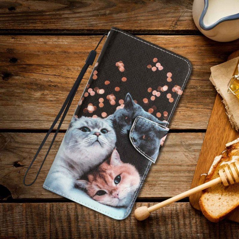 Folio Deksel Til Samsung Galaxy A14 / A14 5G Med Kjede Bare Thong Cats