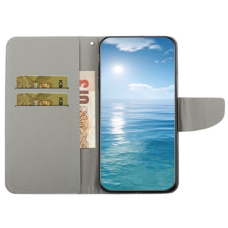 Folio Deksel Til Samsung Galaxy A14 / A14 5G Med Kjede Fe Sommerfugler Med Snor