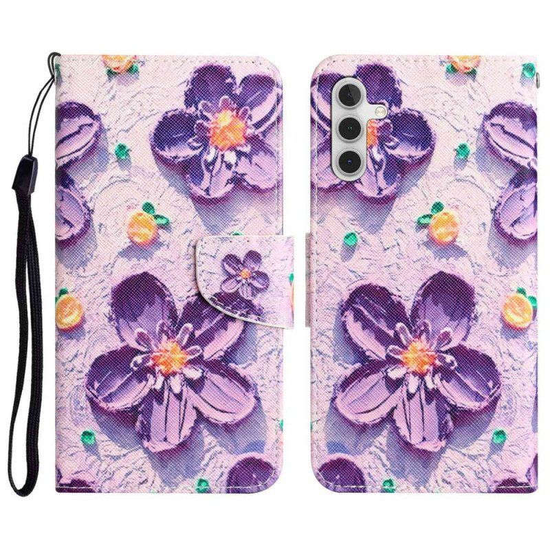 Folio Deksel Til Samsung Galaxy A14 / A14 5G Med Kjede Stroppblomster