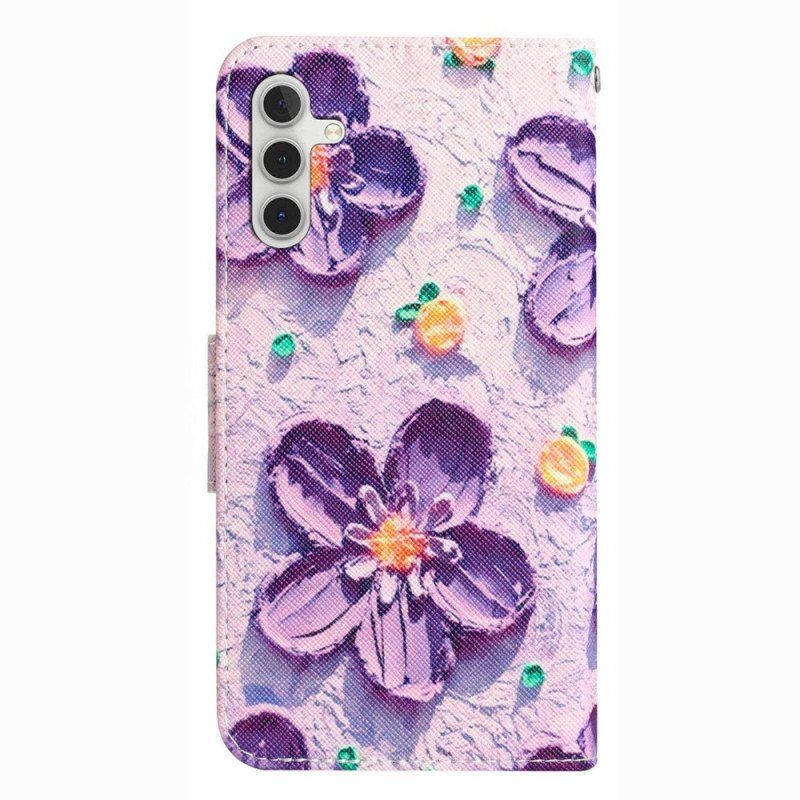 Folio Deksel Til Samsung Galaxy A14 / A14 5G Med Kjede Stroppblomster