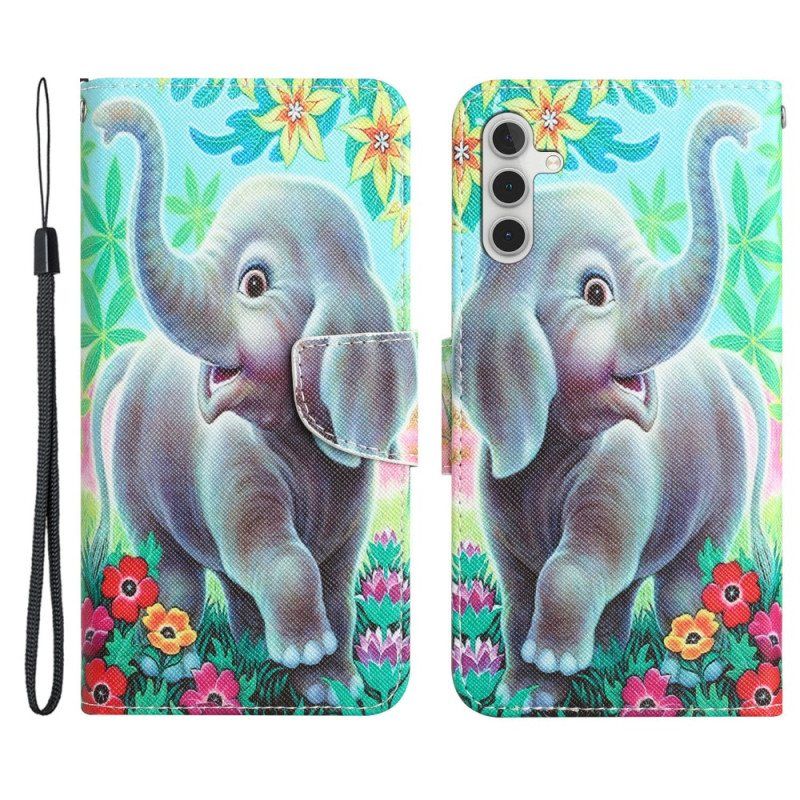 Folio Deksel Til Samsung Galaxy A54 5G Med Kjede Glad Elefant Med Snor