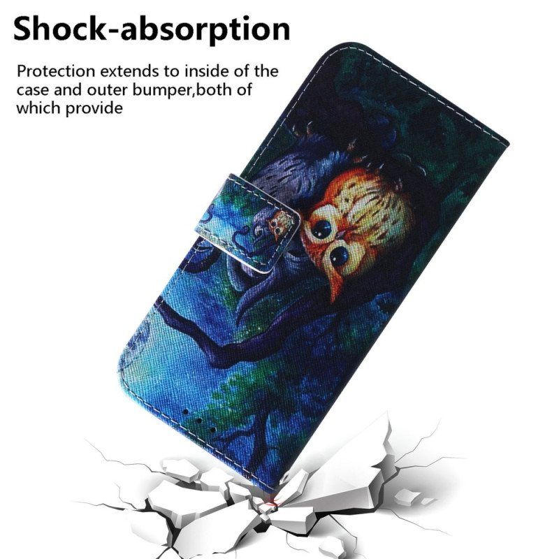 Folio Deksel Til Samsung Galaxy A54 5G Med Kjede Strappy Owls Maleri