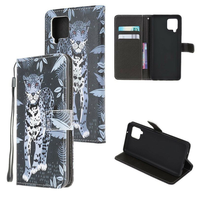 Folio Deksel Til Samsung Galaxy M12 / A12 Med Kjede Strappy Leopard