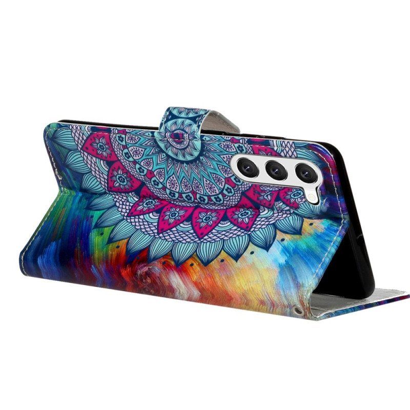 Folio Deksel Til Samsung Galaxy S23 5G Med Kjede Fargerik Strappy Mandala