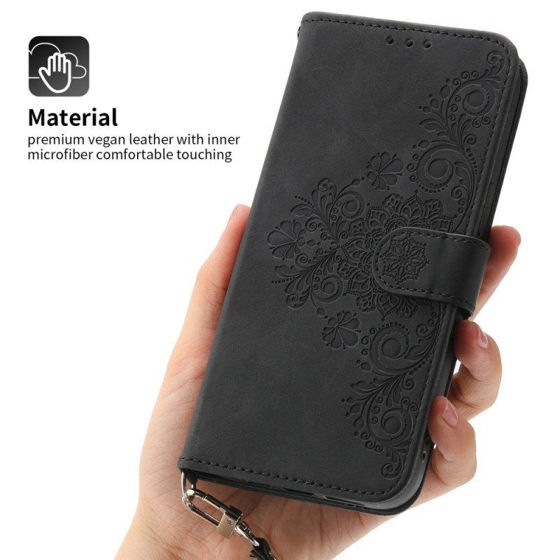 Folio Deksel Til Samsung Galaxy S23 5G Med Kjede Strappy Lace Mandala