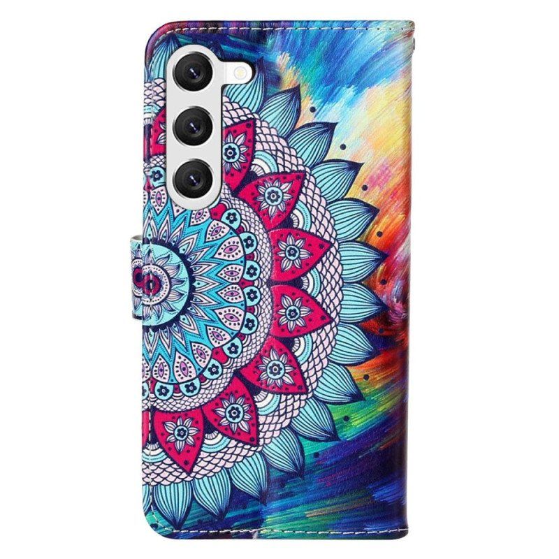 Folio Deksel Til Samsung Galaxy S23 Plus 5G Med Kjede Fargerik Strappy Mandala