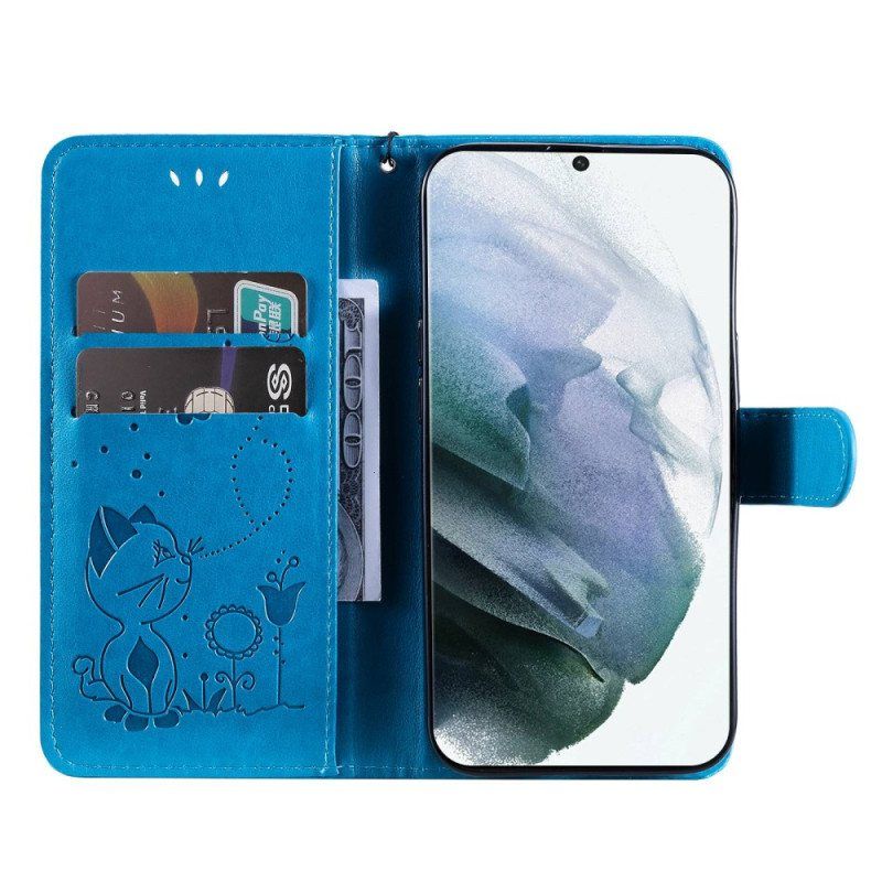 Folio Deksel Til Samsung Galaxy S23 Ultra 5G Med Kjede Strappy Cat And Bees