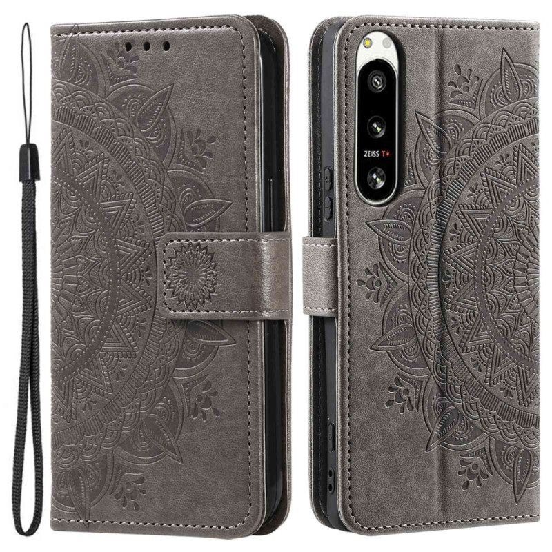 Folio Deksel Til Sony Xperia 5 IV Med Kjede Strappy Sun Mandala