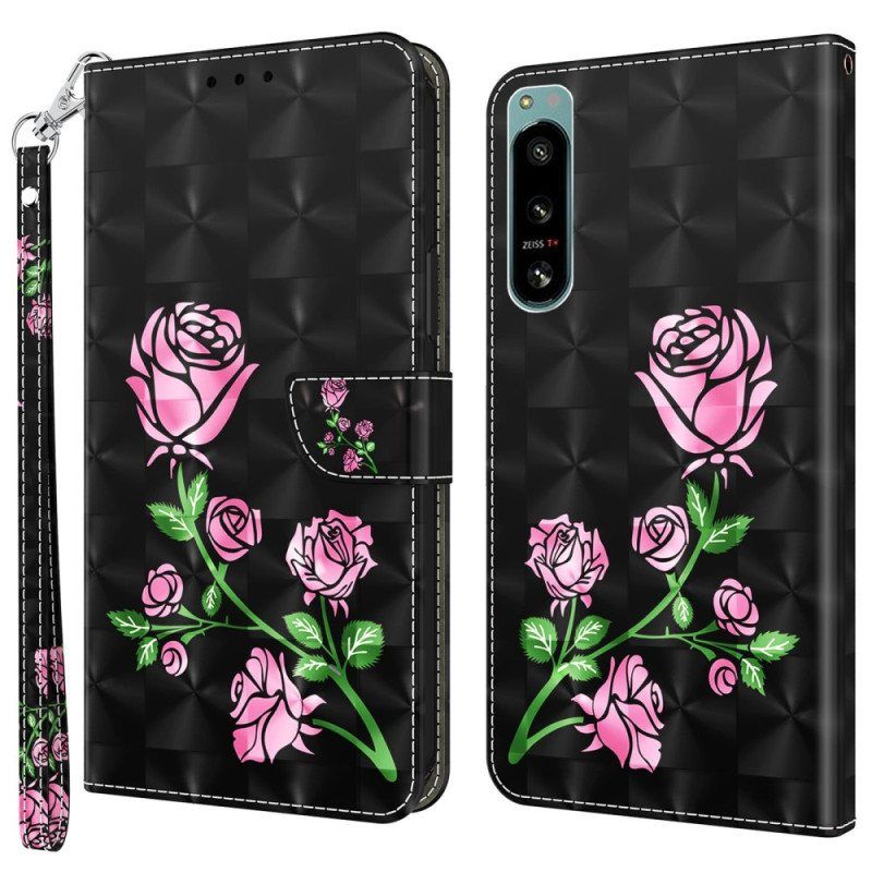 Folio Deksel Til Sony Xperia 5 IV Med Kjede Stropp Roses