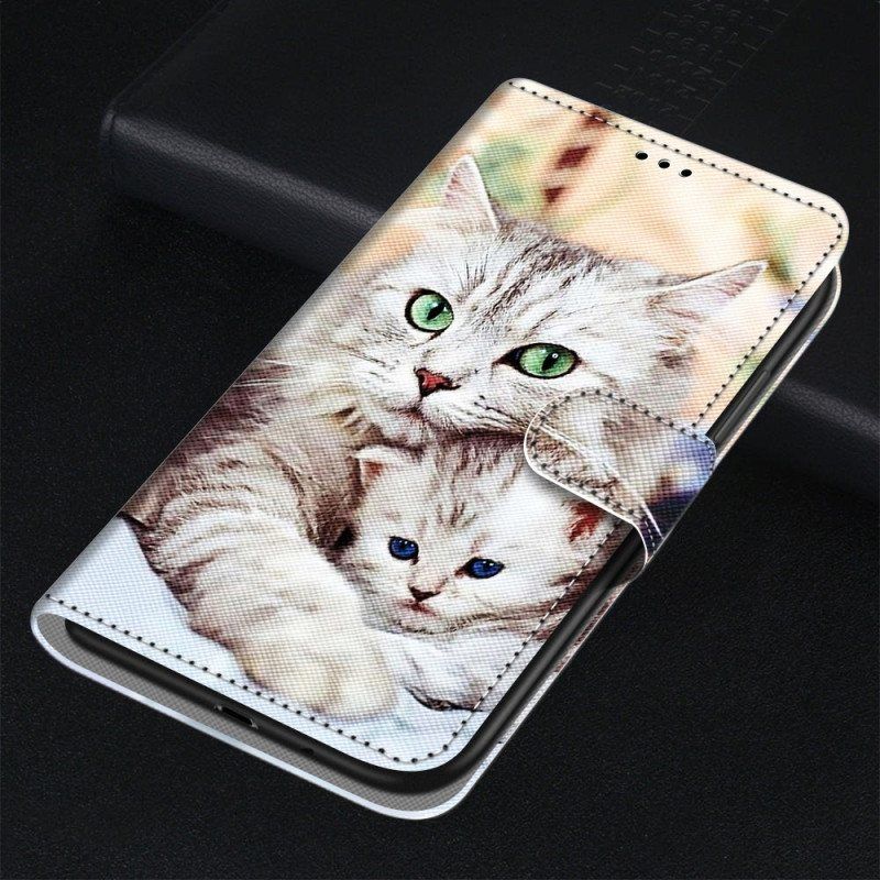 Folio Deksel Til Xiaomi 12 / 12X Med Kjede Strappy Cat Family