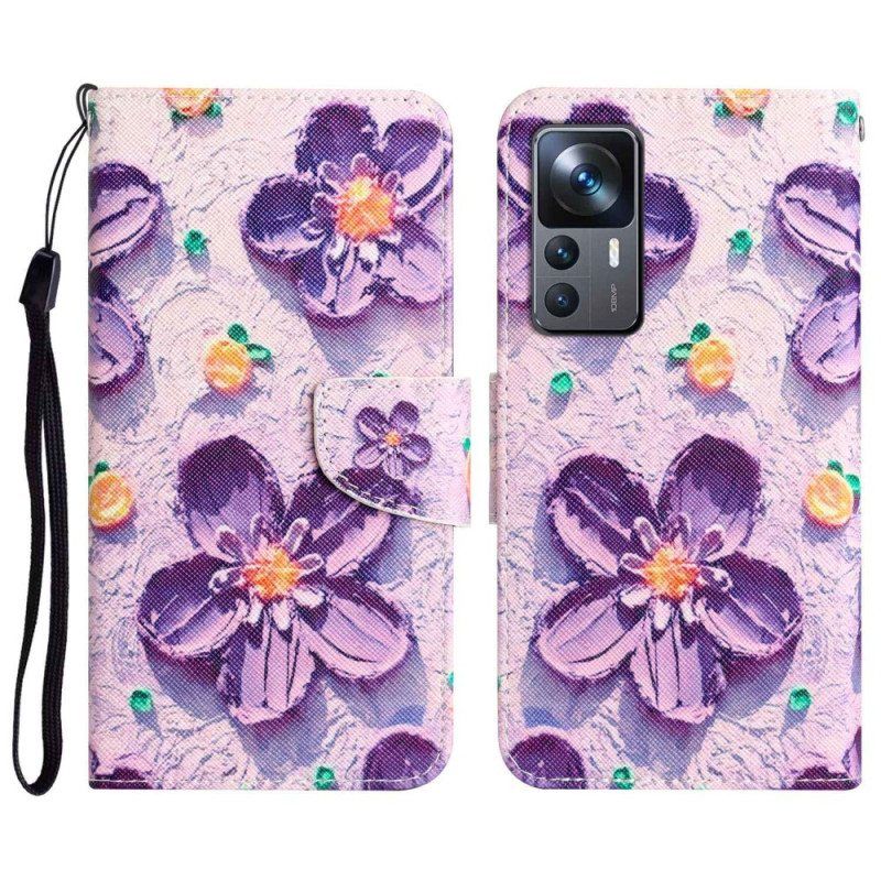 Folio Deksel Til Xiaomi 12T / 12T Pro Med Kjede Strappy Blomster