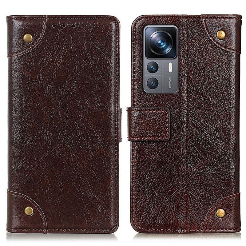 Folio Deksel Til Xiaomi 12T / 12T Pro Stil Nappa Leather Vintage Nagler