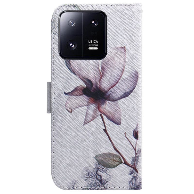 Folio Deksel Til Xiaomi 13 Pro Med Kjede Strappy Rose Flower