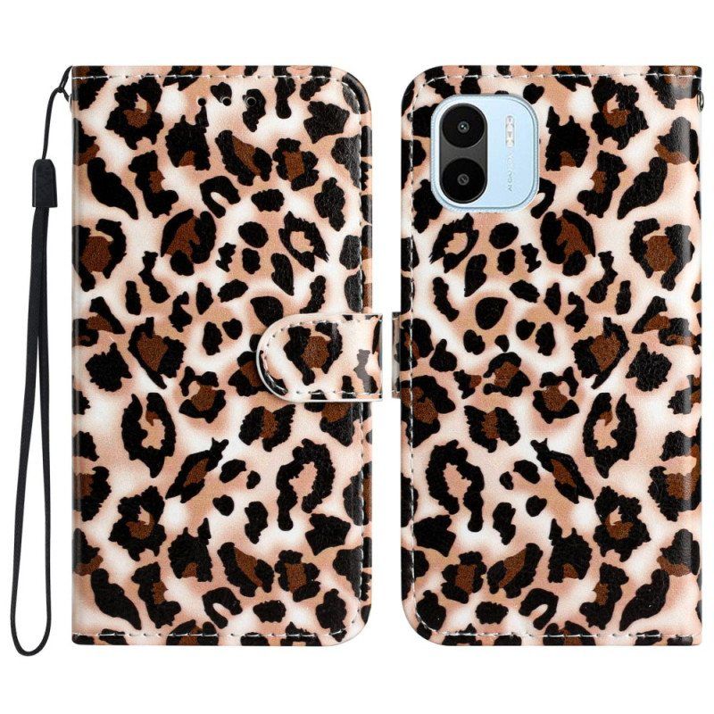 Folio Deksel Til Xiaomi Redmi A1 Med Kjede Strappy Leopardtrykk