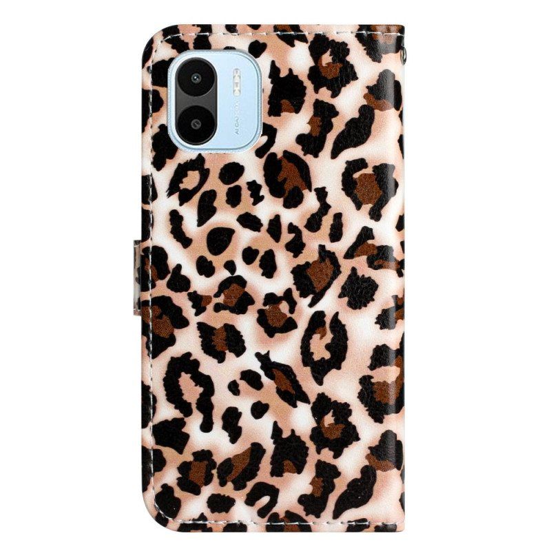 Folio Deksel Til Xiaomi Redmi A1 Med Kjede Strappy Leopardtrykk