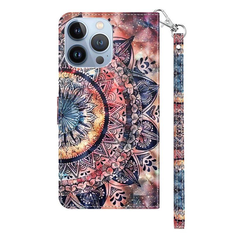 Lærdeksel Til iPhone 14 Med Kjede Pro Colorful Strappy Mandala