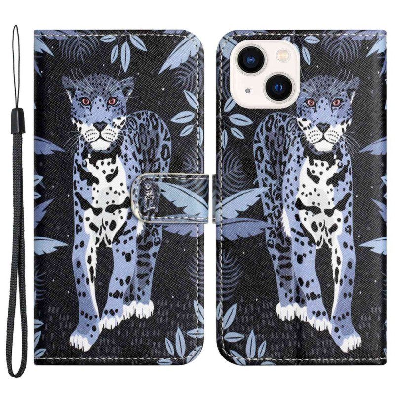 Lærdeksel Til iPhone 14 Plus Med Kjede Strappy Leopard