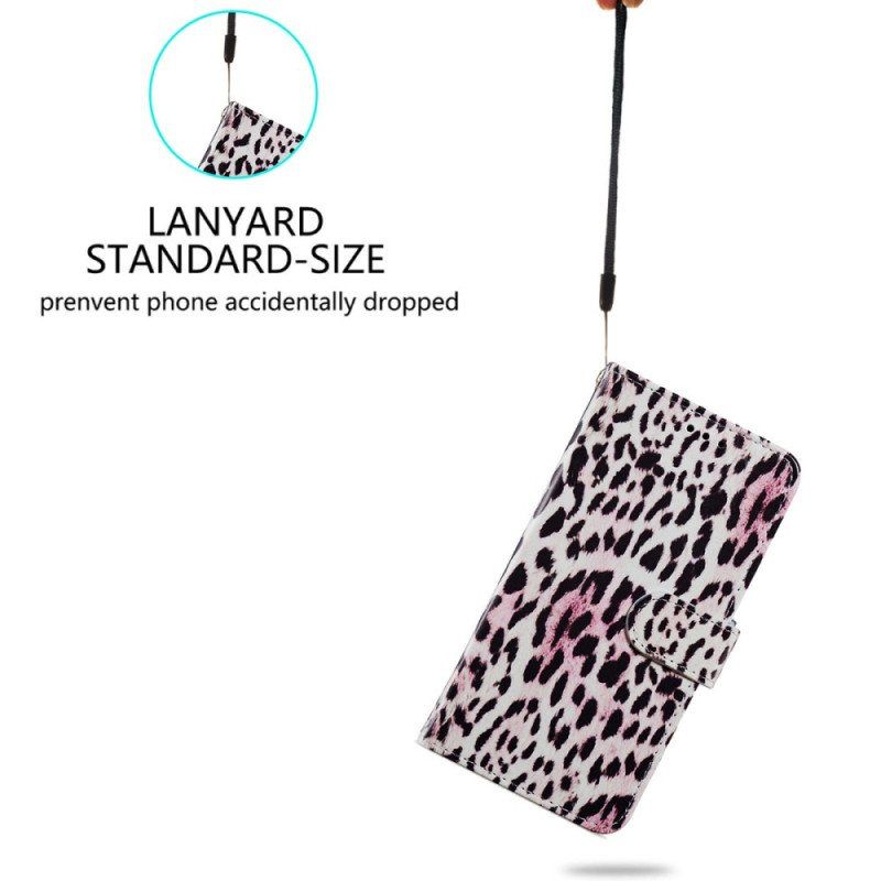 Lærdeksel Til iPhone 15 Med Kjede Leopardskinndesign Med Stropp