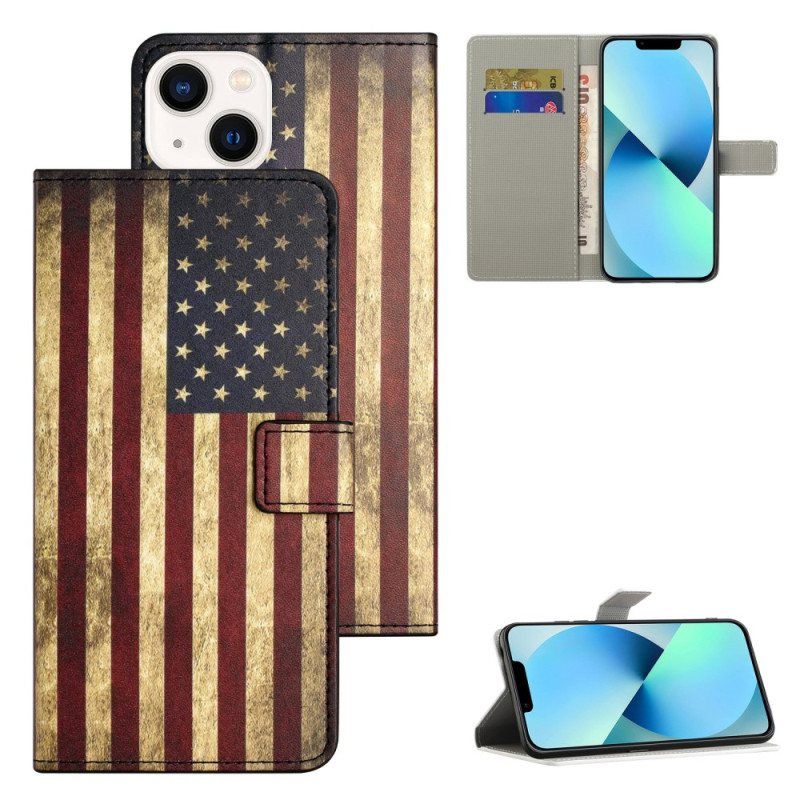 Lærdeksel Til iPhone 15 Vintage Usa-flagg