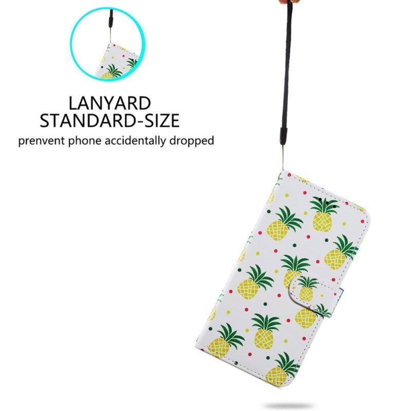 Lærdeksel Til Moto G73 5G Med Kjede Strappy Ananas