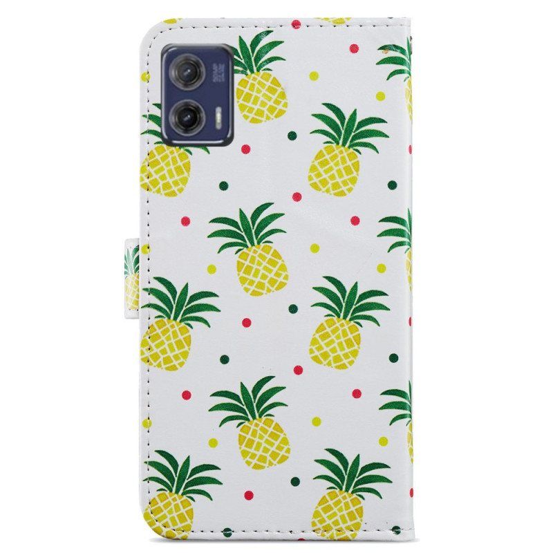 Lærdeksel Til Moto G73 5G Med Kjede Strappy Ananas