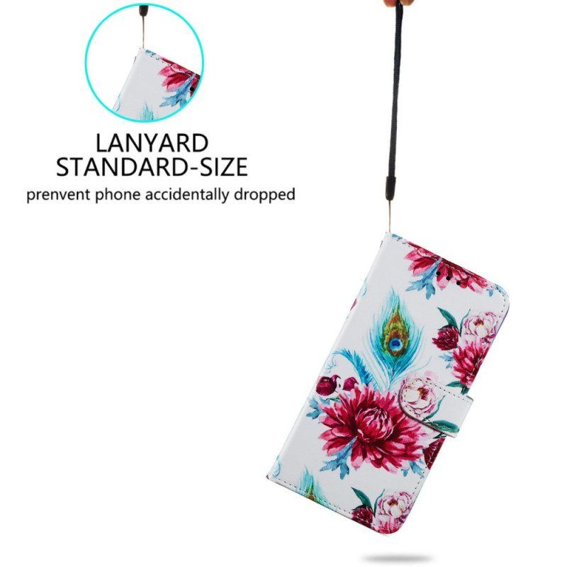 Lærdeksel Til Moto G73 5G Med Kjede Strappy Floral