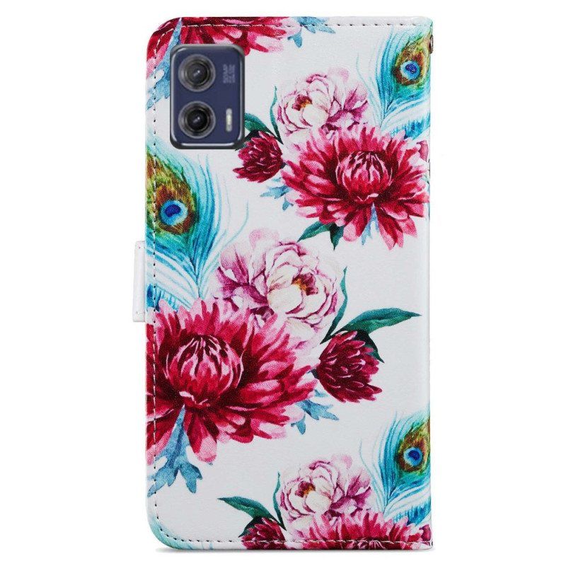 Lærdeksel Til Moto G73 5G Med Kjede Strappy Floral