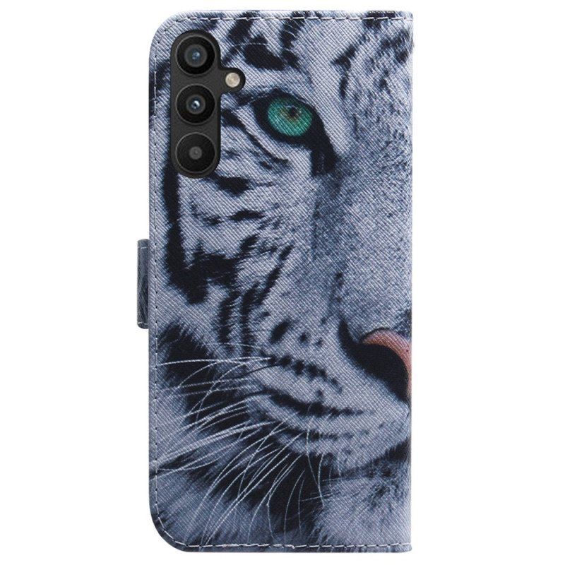 Lærdeksel Til Samsung Galaxy A54 5G Med Kjede Strappy White Tiger