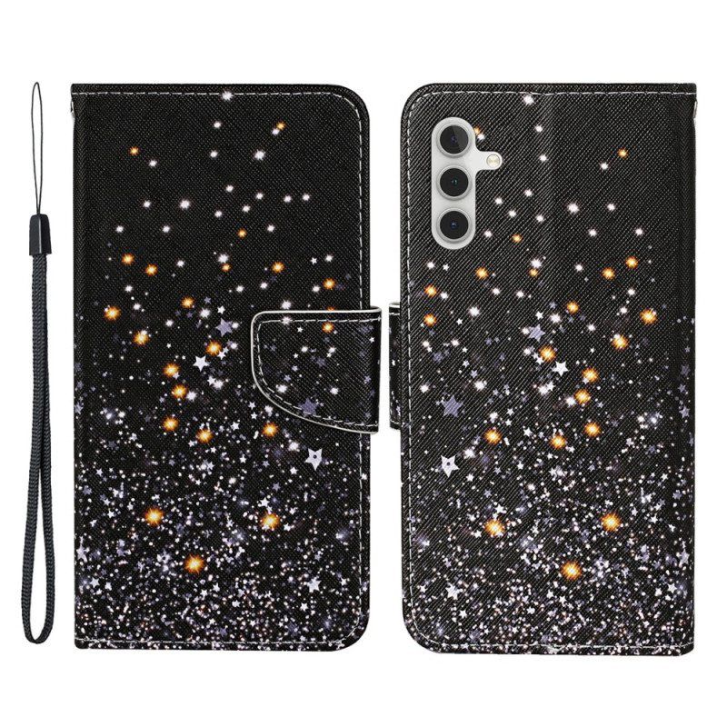 Lærdeksel Til Samsung Galaxy A54 5G Med Kjede Svart Bunn Og Glitter Strappy