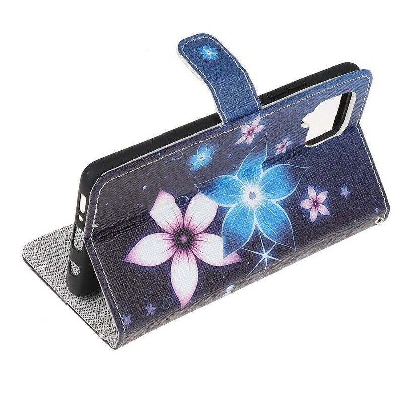 Lærdeksel Til Samsung Galaxy M12 / A12 Med Kjede Lunar Strap Blomster