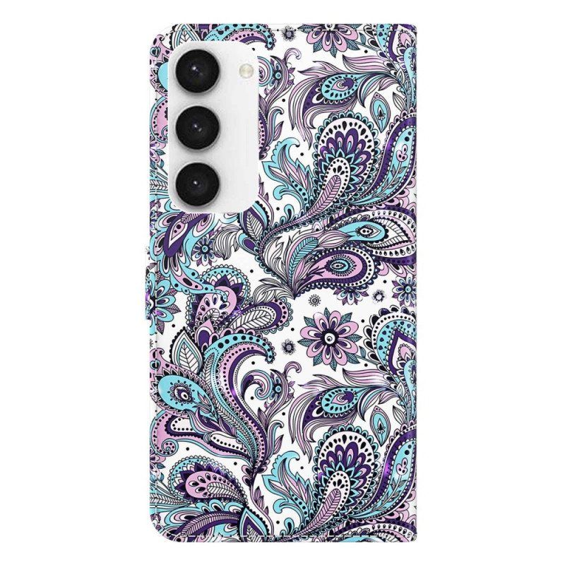 Lærdeksel Til Samsung Galaxy S23 5G Med Kjede Strappy Paisley-mønster