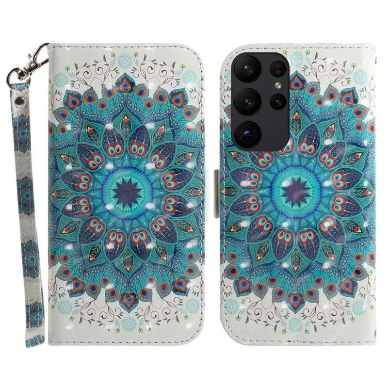 Lærdeksel Til Samsung Galaxy S23 Ultra 5G Med Kjede Strappy Mandala