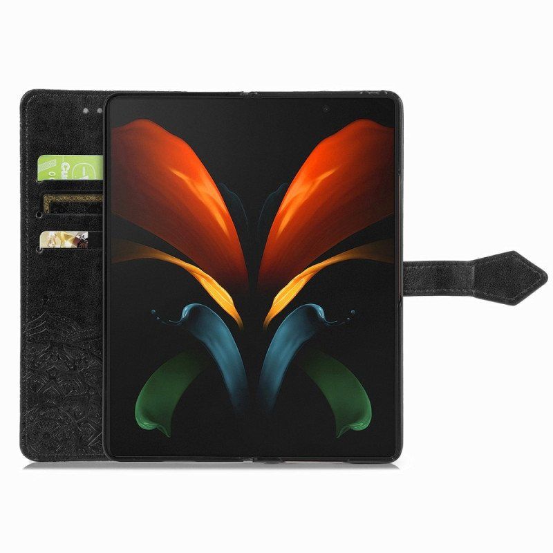 Lærdeksel Til Samsung Galaxy Z Fold 4 Med Kjede Middelaldersk Strappy Mandala