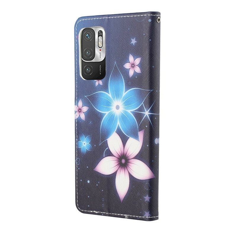 Lærdeksel Til Xiaomi Redmi Note 10 5G Med Kjede Lunar Strap Blomster