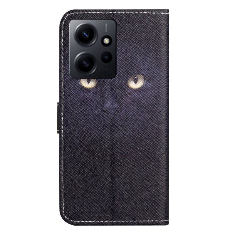 Lærdeksel Til Xiaomi Redmi Note 12 4G Green Eyed Cat Med Snor