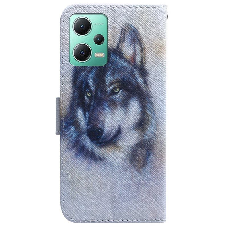 Lærdeksel Til Xiaomi Redmi Note 12 5G Med Kjede Strappy Watercolor Wolf